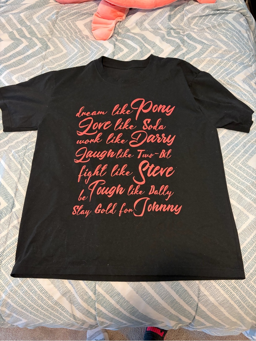 Black Short-Sleeve Graphic Tee with Red Script Print